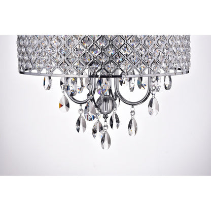 Lustre tambour rond à perles avec cristaux suspendus