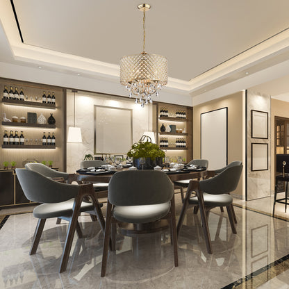 Lustre tambour rond à perles avec cristaux suspendus