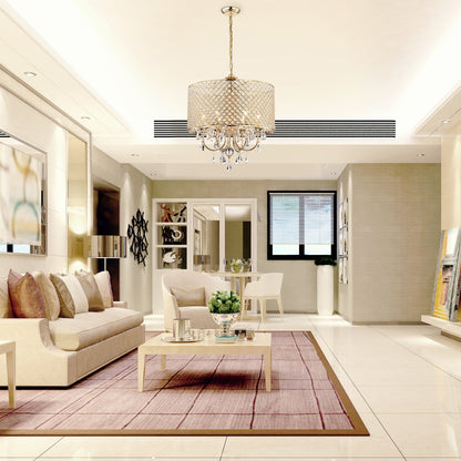 Lustre tambour rond à perles avec cristaux suspendus