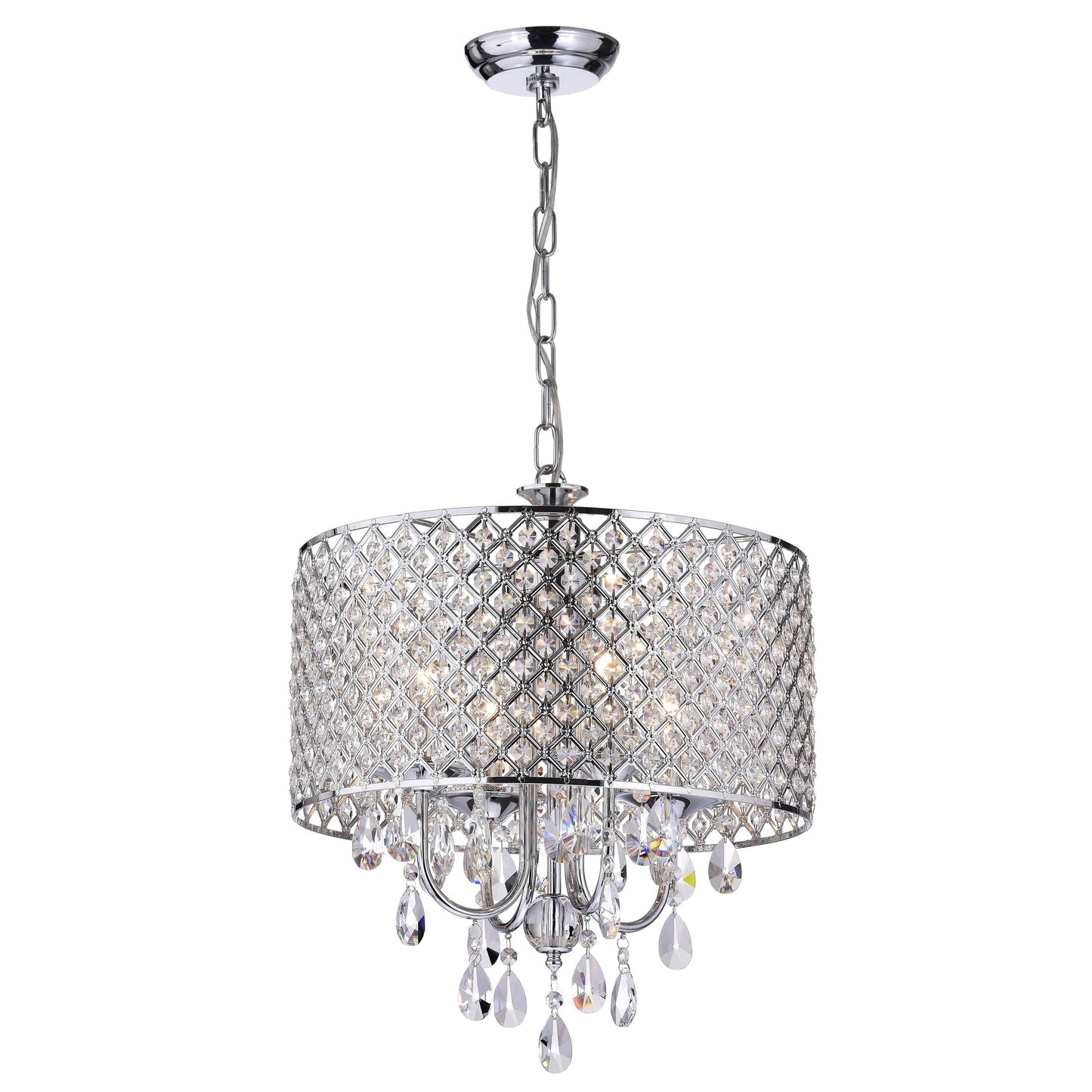 Lustre tambour rond à perles avec cristaux suspendus