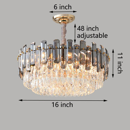 Lustre de plafond rond à plusieurs niveaux en cristal brillant avec suspension à 3 couleurs d'éclairage