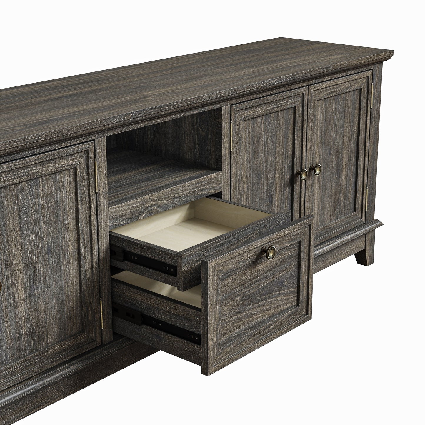 Meuble TV rustique de 183 cm (72 pouces) de large avec étagères réglables et rangement dissimulé - Largeur : 183 cm (72 pouces)