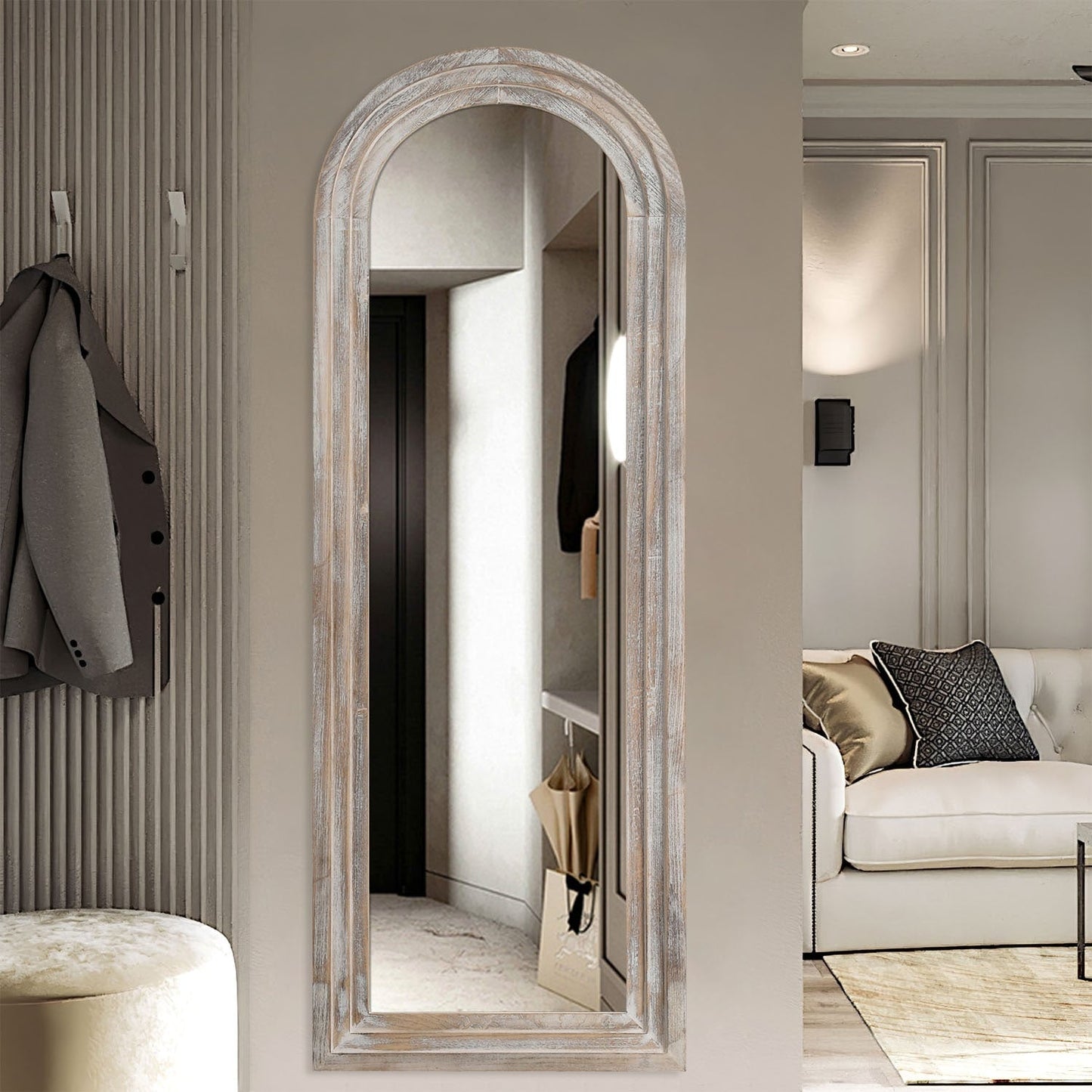 Miroir rustique en bois vieilli Dovelina, miroir de sol pleine longueur