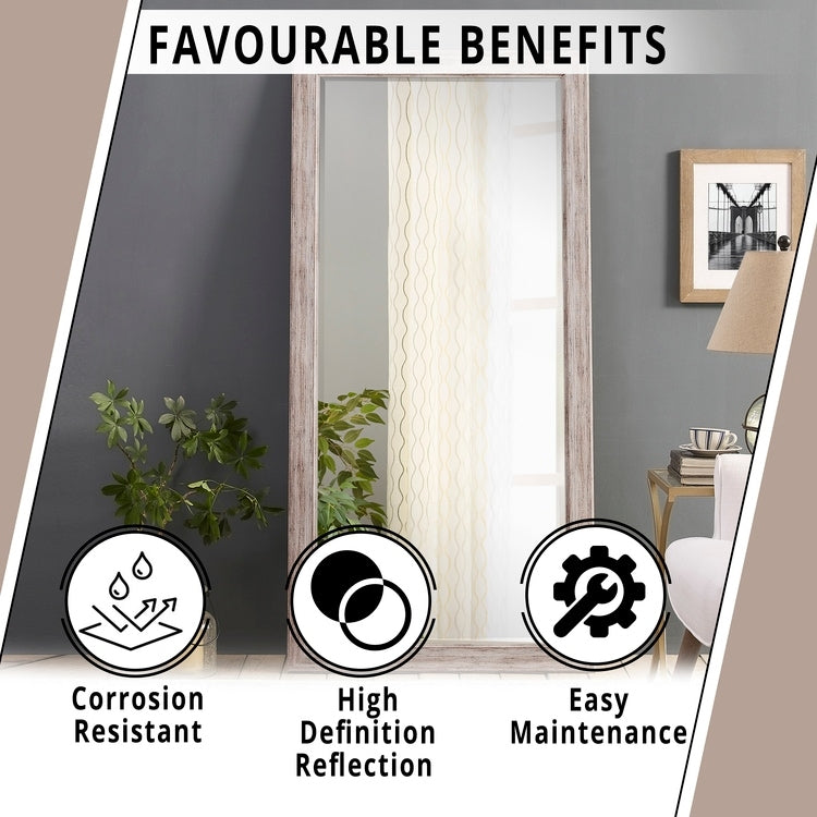 Miroir sur pied rustique pleine longueur - Miroir rectangulaire 66 x 32 cm avec cadre en bois pour salon, chambre