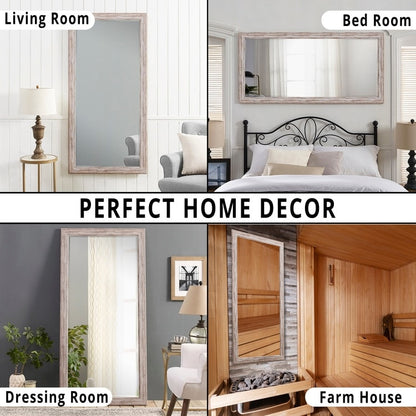 Miroir sur pied rustique pleine longueur - Miroir rectangulaire 66 x 32 cm avec cadre en bois pour salon, chambre