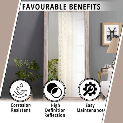 Miroir sur pied rustique pleine longueur - Miroir rectangulaire 66 x 32 cm avec cadre en bois pour salon, chambre