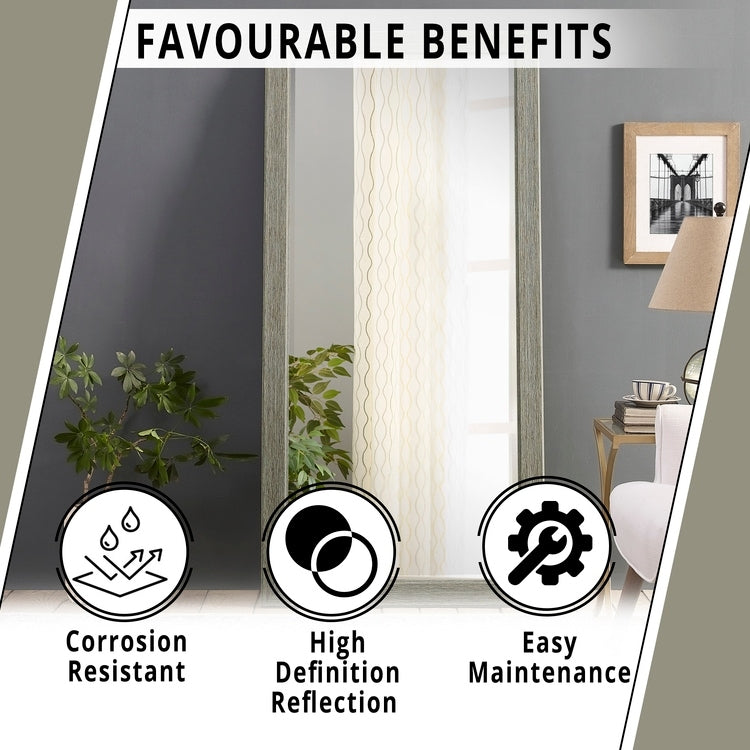 Miroir sur pied rustique pleine longueur - Miroir rectangulaire 66 x 32 cm avec cadre en bois pour salon, chambre