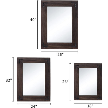 Miroir mural rustique à cadre en bois, miroir de salle de bain en bois naturel