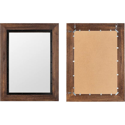 Miroir de salle de bain mural rustique avec cadre en bois et fer forgé