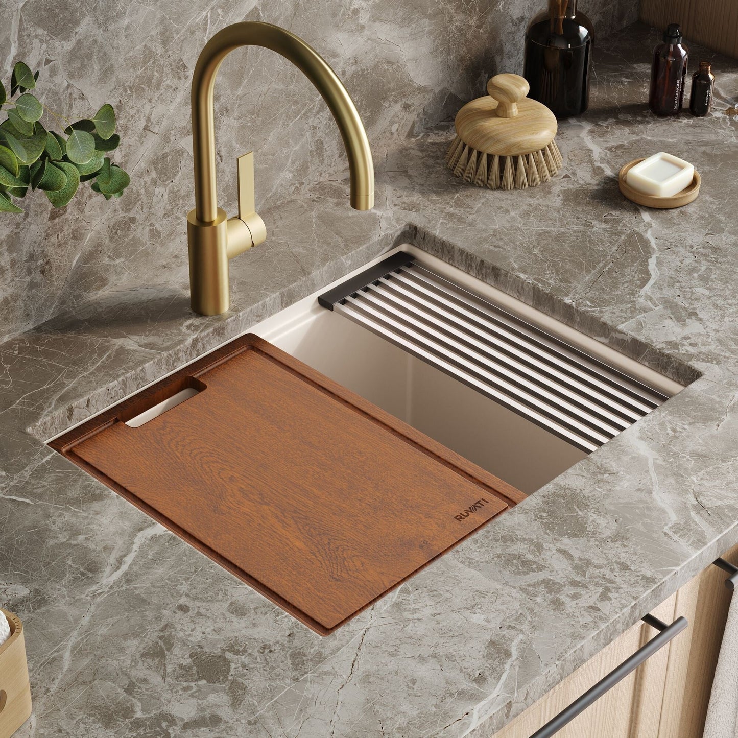 Évier de buanderie encastré Ruvati epiRock Workstation 25 pouces, blanc chaud - RVG2321WB