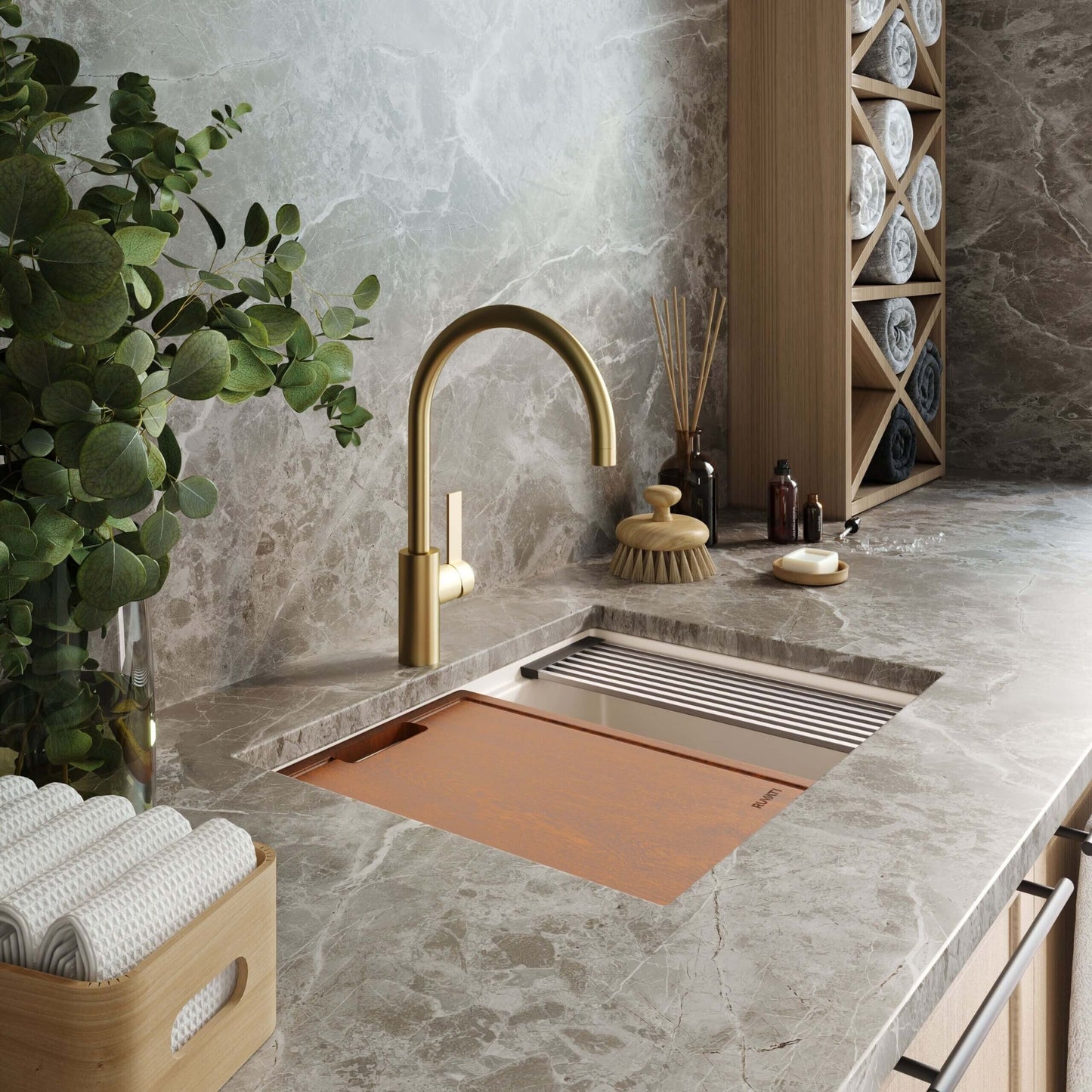 Évier de buanderie encastré Ruvati epiRock Workstation 25 pouces, blanc chaud - RVG2321WB