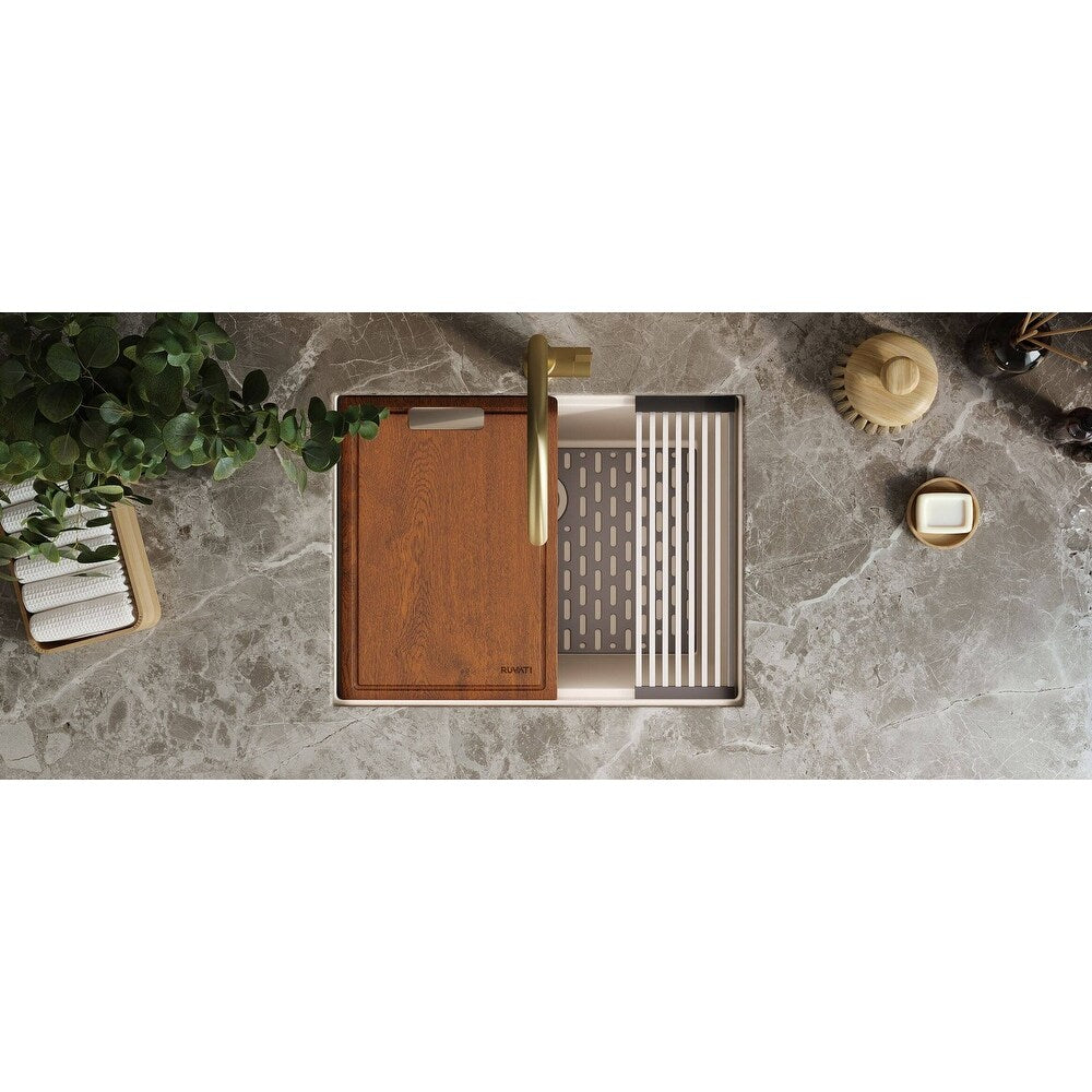 Évier de buanderie encastré Ruvati epiRock Workstation 25 pouces, blanc chaud - RVG2321WB