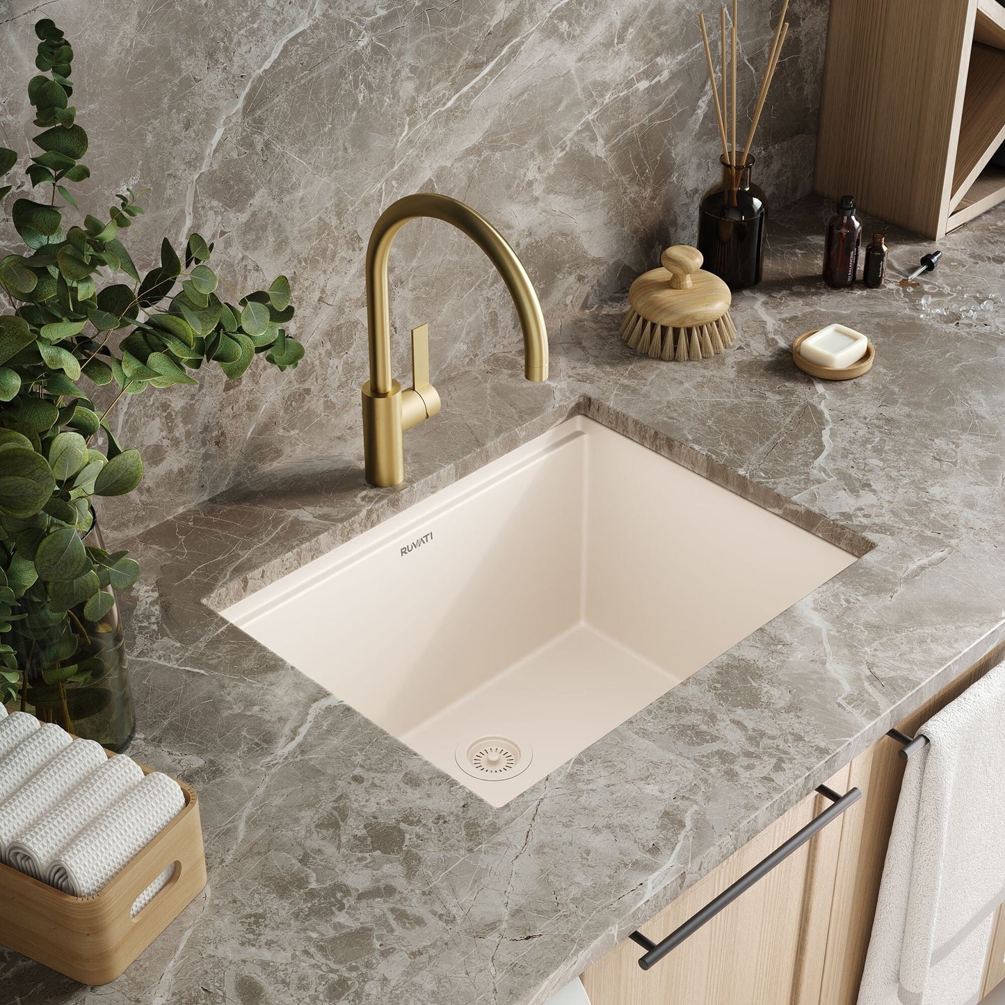 Évier de buanderie encastré Ruvati epiRock Workstation 25 pouces, blanc chaud - RVG2321WB