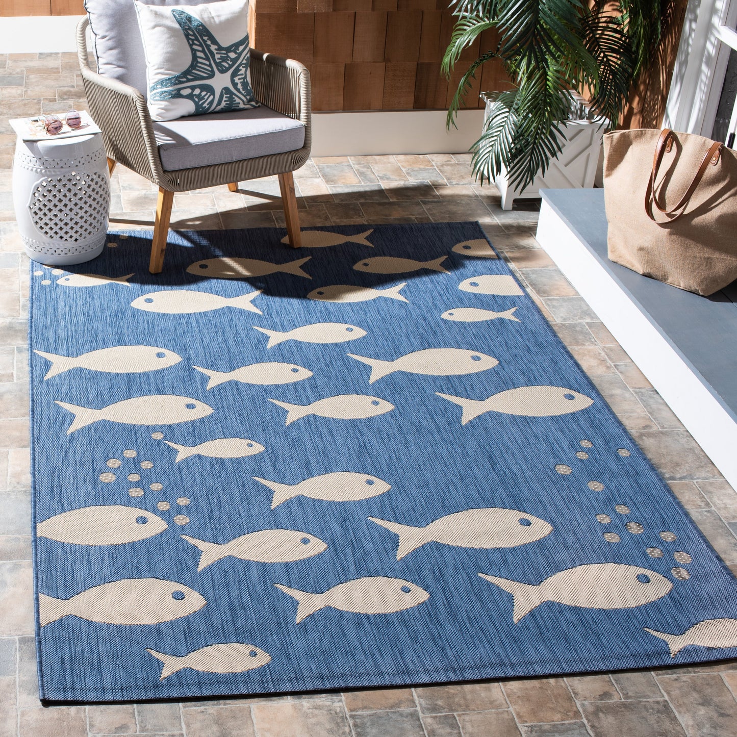 Tapis de jardin SAFAVIEH Courtyard Ragne imperméable pour intérieur/extérieur, terrasse ou jardin