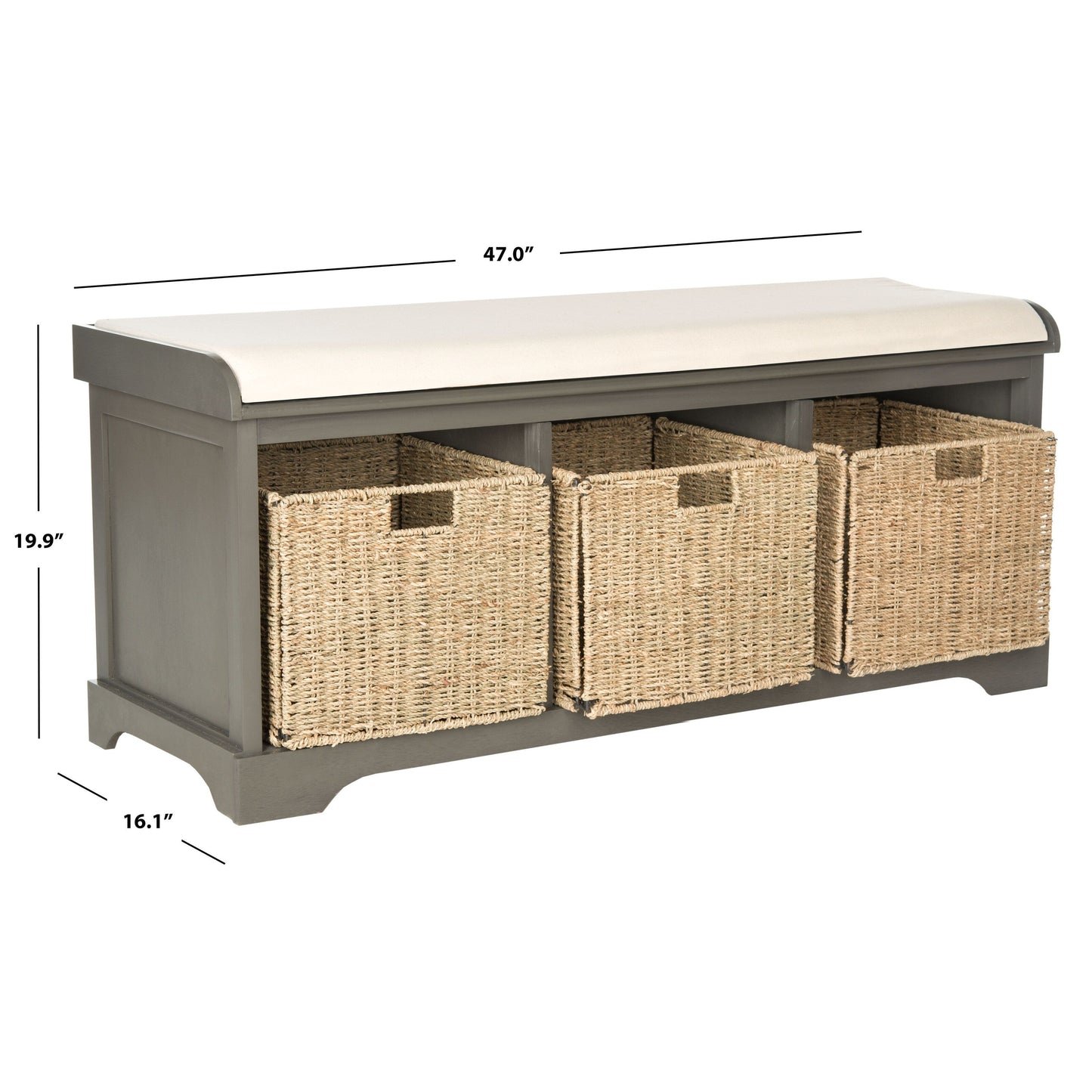 Banc de rangement SAFAVIEH Eola Gris/Blanc - 47 x 16,1 x 19,9 cm - 47 cm L x 16 cm P x 20 cm H