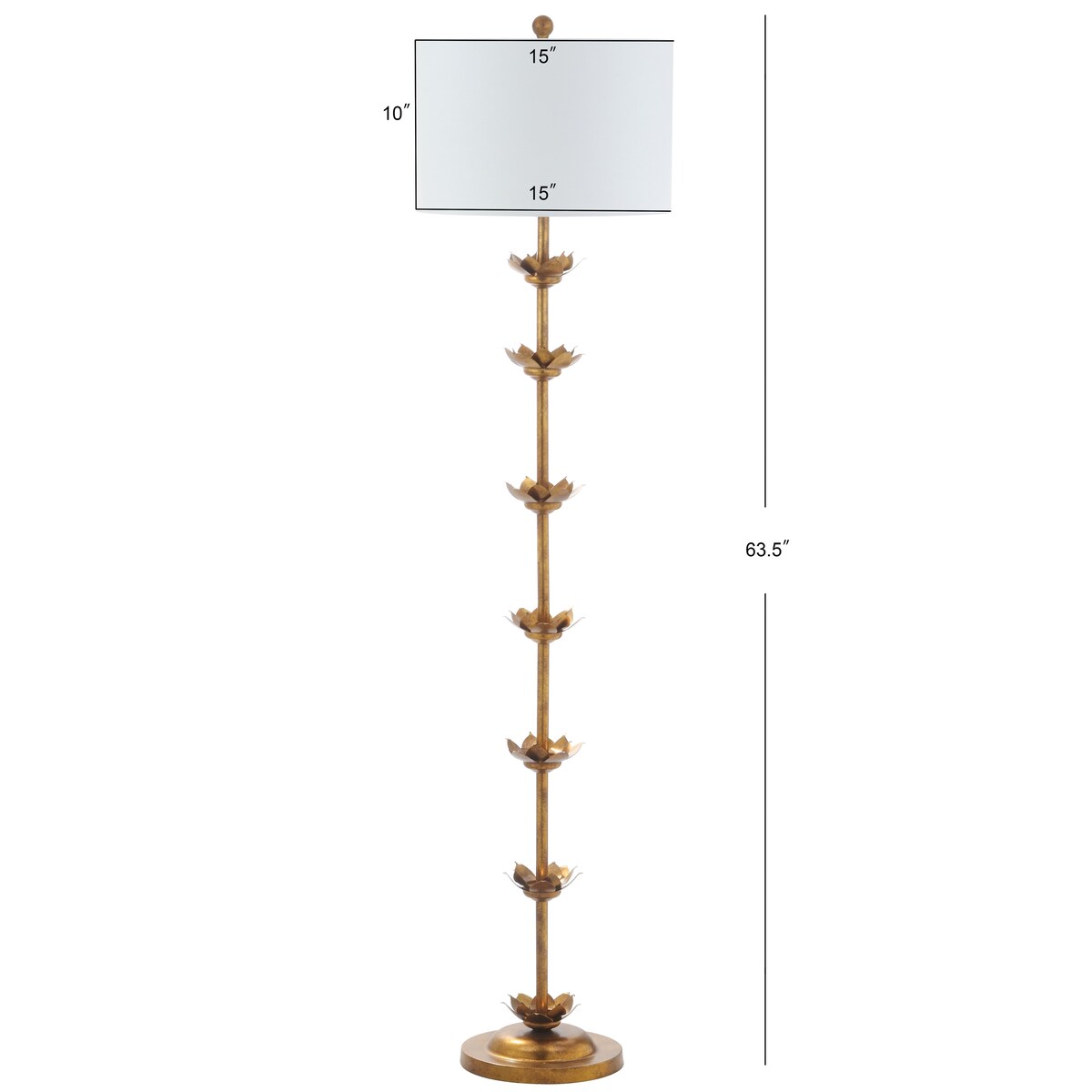 Lampadaire LED Doretha de SAFAVIEH Lighting, finition feuille d'or, 162,5 cm (64 pouces) - 38 x 38 x 161 cm (15 x 15 x 63,5 pouces) - Or antique - 38 x 38 x 162 cm (15 x 15 x 64 pouces)