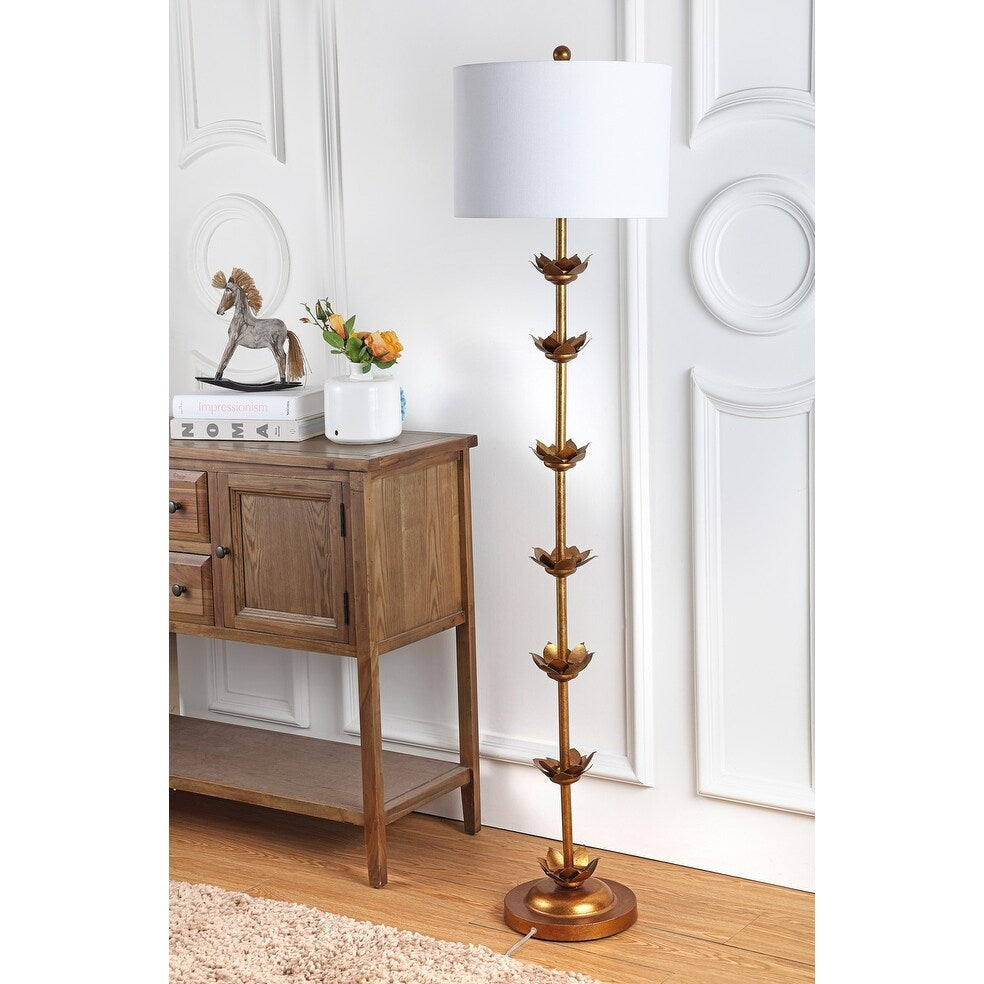 Lampadaire LED Doretha de SAFAVIEH Lighting, finition feuille d'or, 162,5 cm (64 pouces) - 38 x 38 x 161 cm (15 x 15 x 63,5 pouces) - Or antique - 38 x 38 x 162 cm (15 x 15 x 64 pouces)