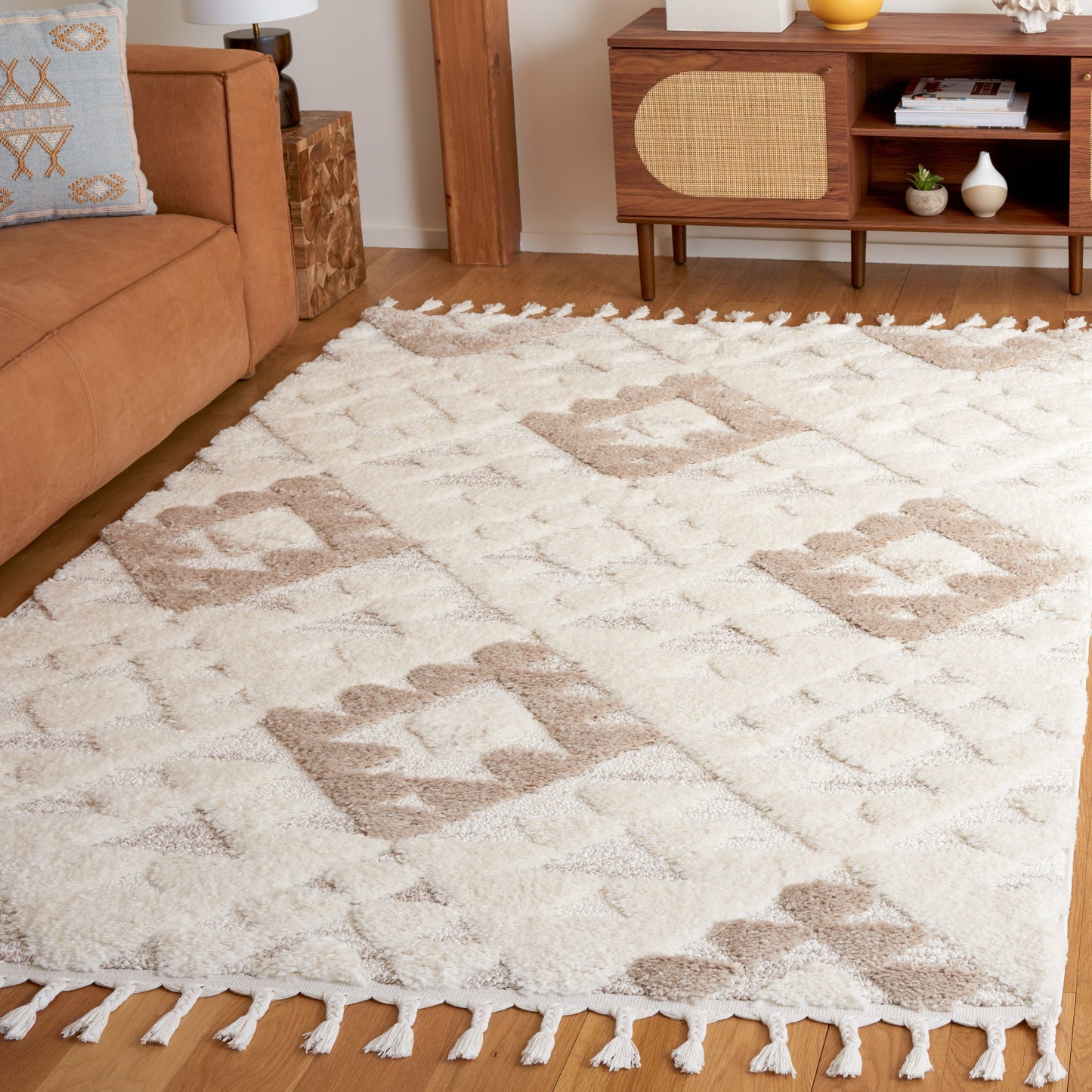 Tapis SAFAVIEH marocain à franges et poils longs Delores, épaisseur 5 cm