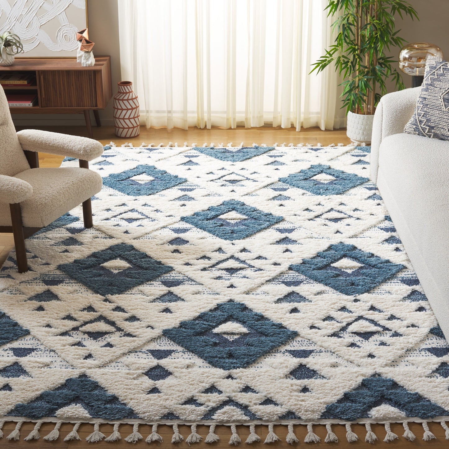Tapis SAFAVIEH marocain à franges et poils longs Delores, épaisseur 5 cm
