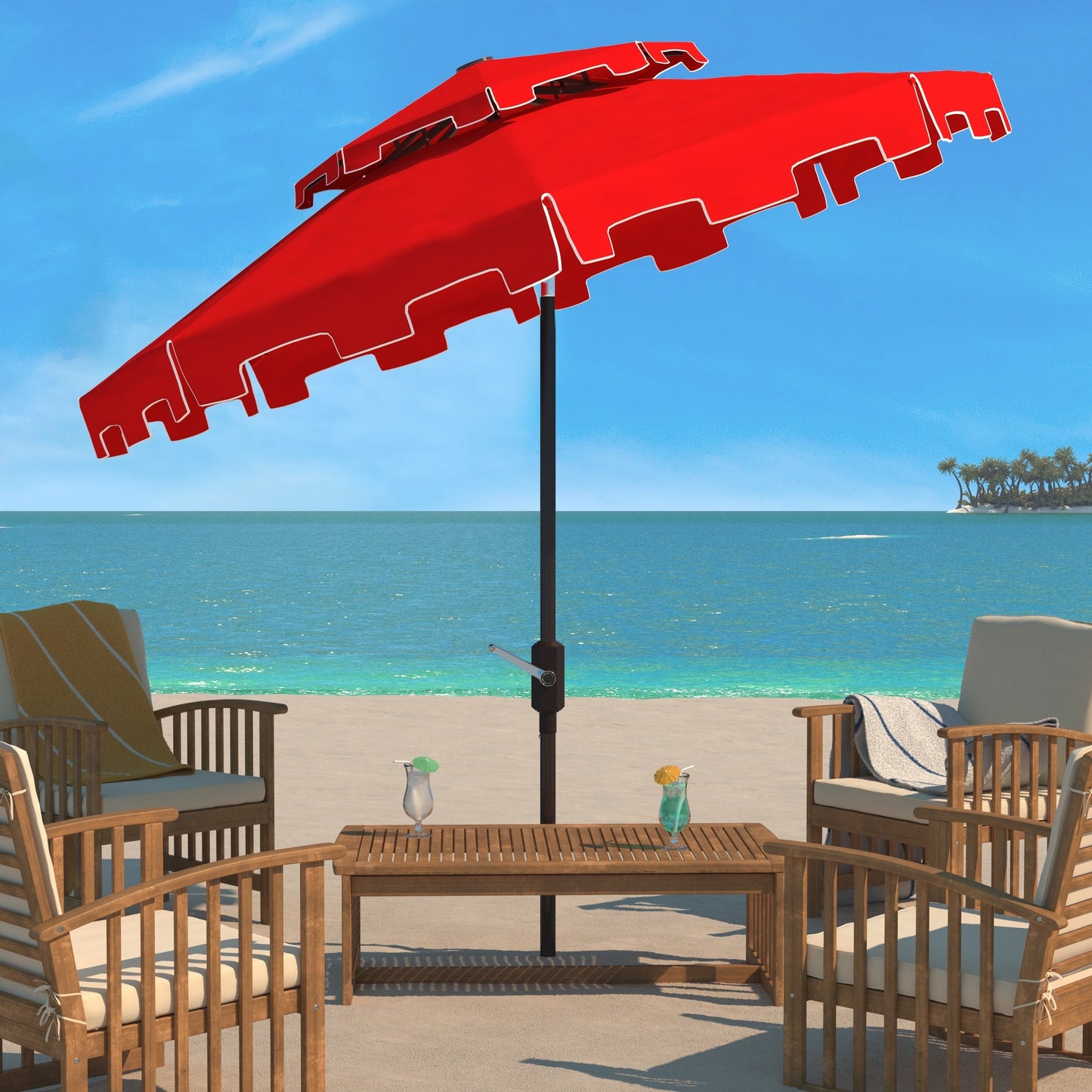 Parasol de marché double toit SAFAVIEH Outdoor Livia de 2,74 m (9 pi), base non incluse