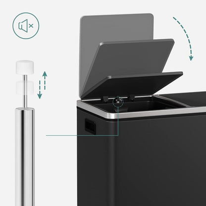 Poubelle double SONGMICS, 60 litres, en acier inoxydable, noire