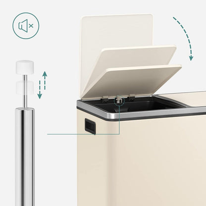 Poubelle double SONGMICS, 60 litres, acier inoxydable, couleur amande