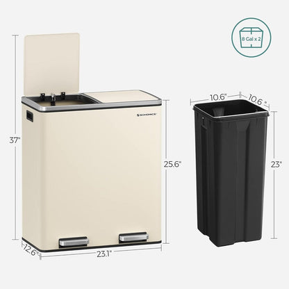 Poubelle double SONGMICS, 60 litres, acier inoxydable, couleur amande