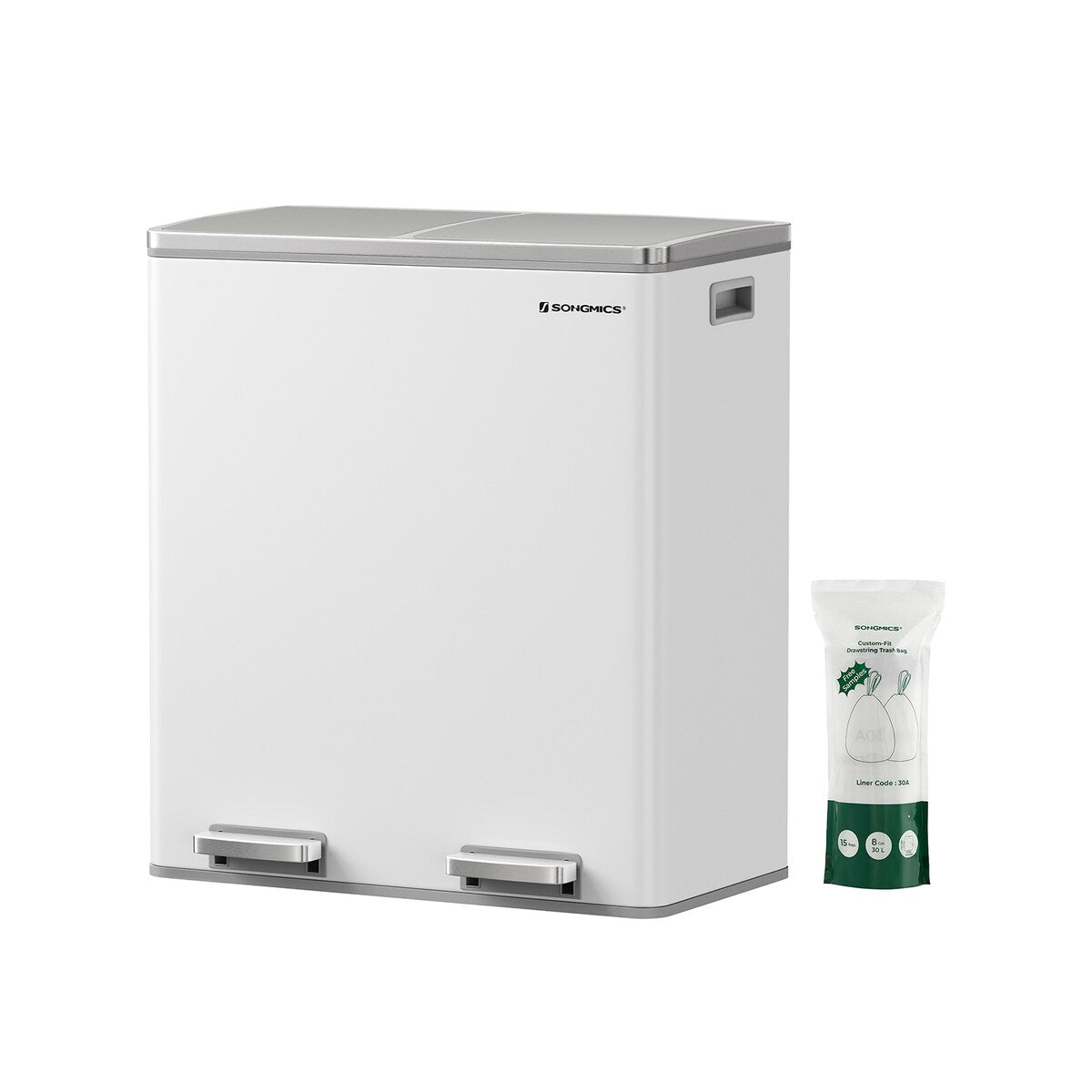 Poubelle double SONGMICS, 2 poubelles de 8 gallons, acier inoxydable