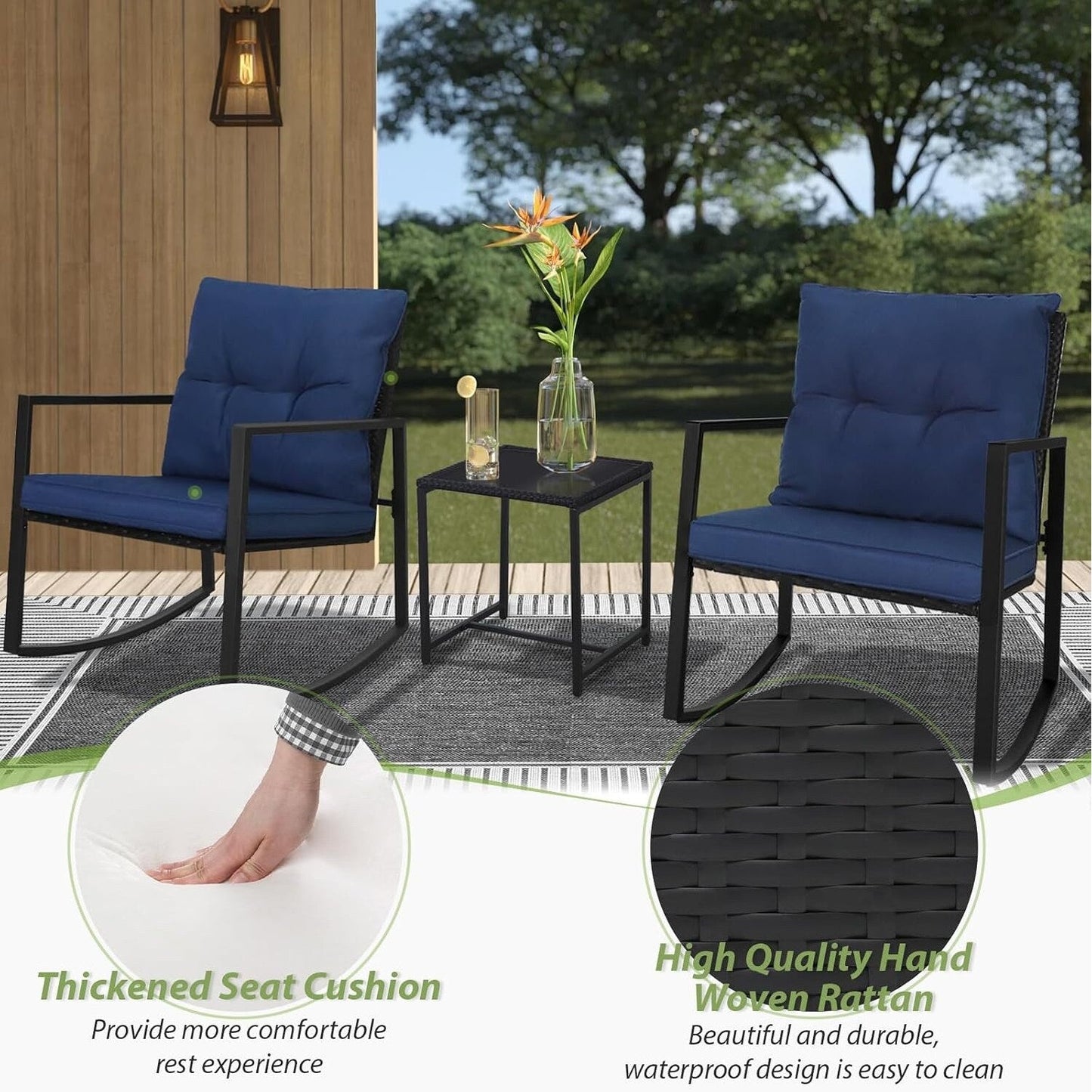 Ensemble bistro à bascule 3 pièces en métal noir SUNCROWN pour terrasse extérieure