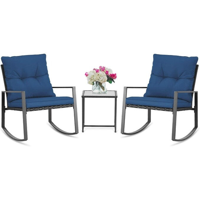 Ensemble bistro à bascule 3 pièces en métal noir SUNCROWN pour terrasse extérieure