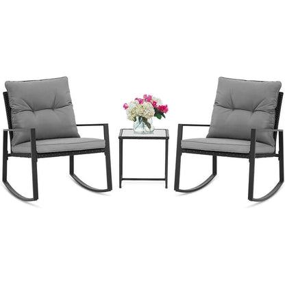 Ensemble bistro à bascule 3 pièces en métal noir SUNCROWN pour terrasse extérieure