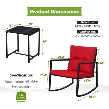 Ensemble bistro à bascule 3 pièces en métal noir SUNCROWN pour terrasse extérieure