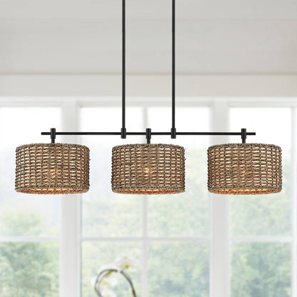 Lustre linéaire noir à 3 lumières style ferme pour îlot de cuisine - 41 W