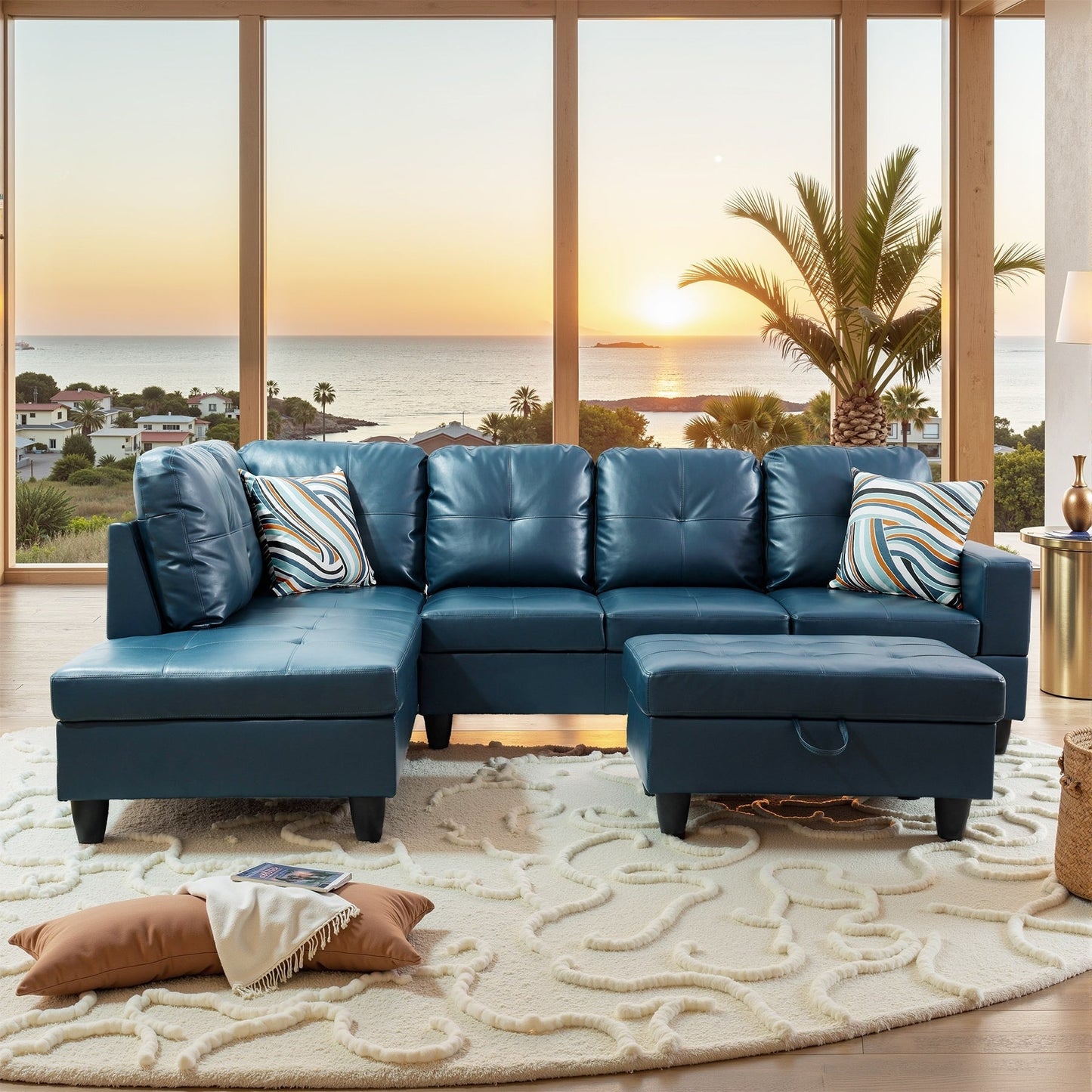 Ensemble de canapés de salon 3 pièces en cuir synthétique semi-PU