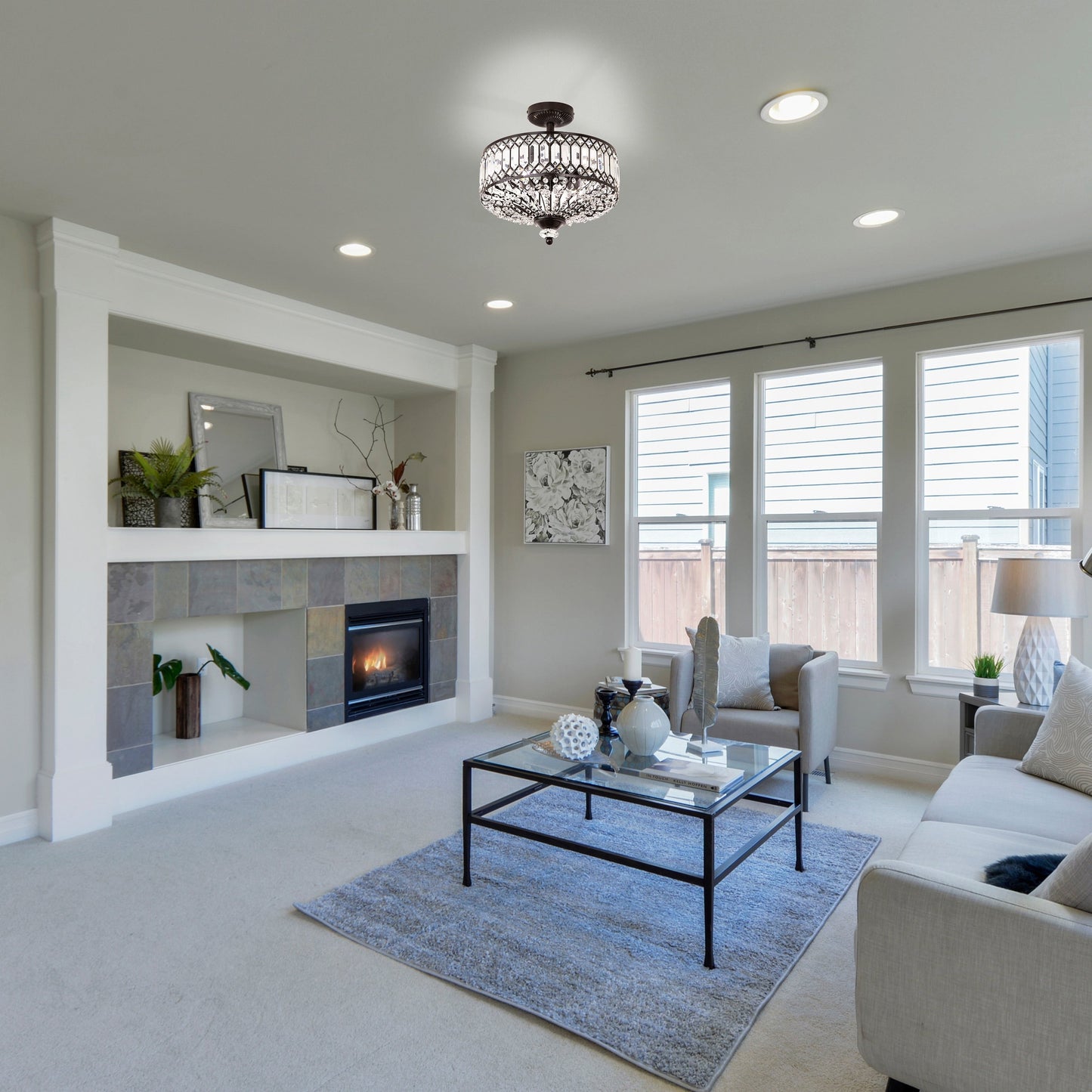 Plafonnier semi-encastré Silver Orchid Furey en verre à plusieurs niveaux bronze/or - 37,5 cm (L) x 37,5 cm (l) x 38,7 cm (H)