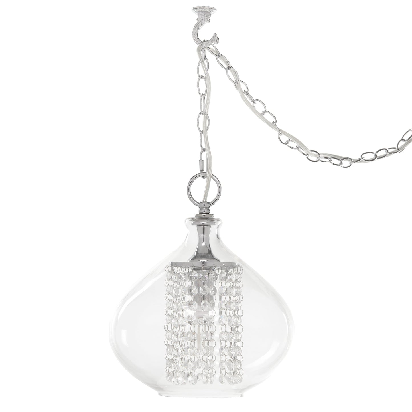 Pendentif suspendu Silver Orchid en verre Wallock et cristal facetté, à brancher ou à câblé