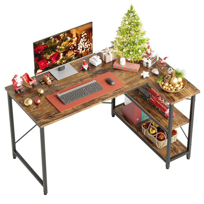 Petit bureau d'angle en forme de L avec étagères de rangement