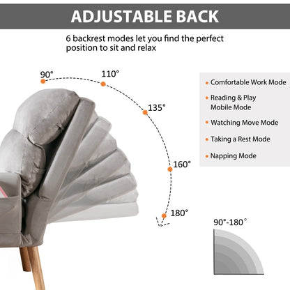 Fauteuil de salon décontracté en tissu souple avec dossier et pieds réglables, tabouret