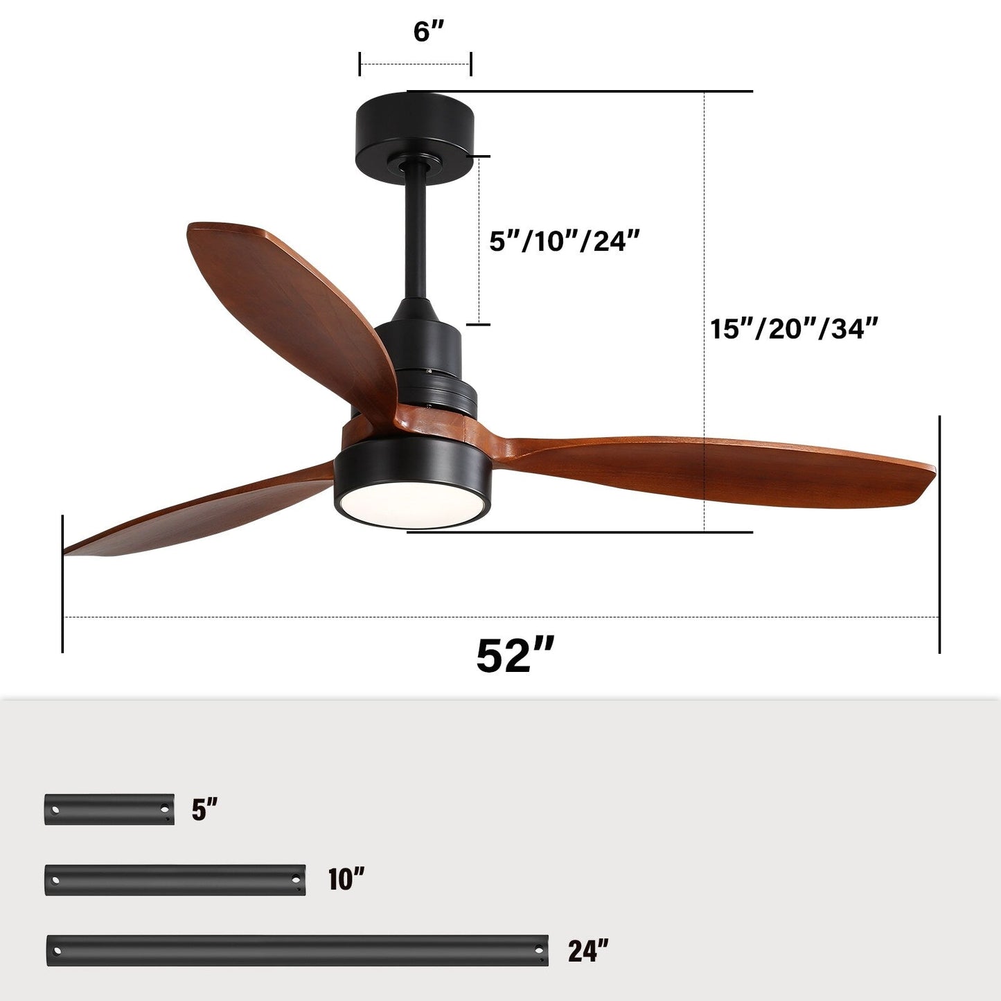 Ventilateur de plafond d'intérieur Sofucor 52 en bois avec éclairage intégré et télécommande (en option).