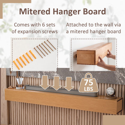 Cheminée murale en pin massif avec étagère flottante