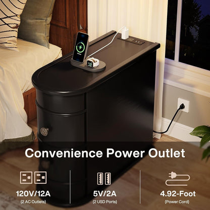 Table d'appoint en bois massif, table d'appoint étroite à deux tiroirs