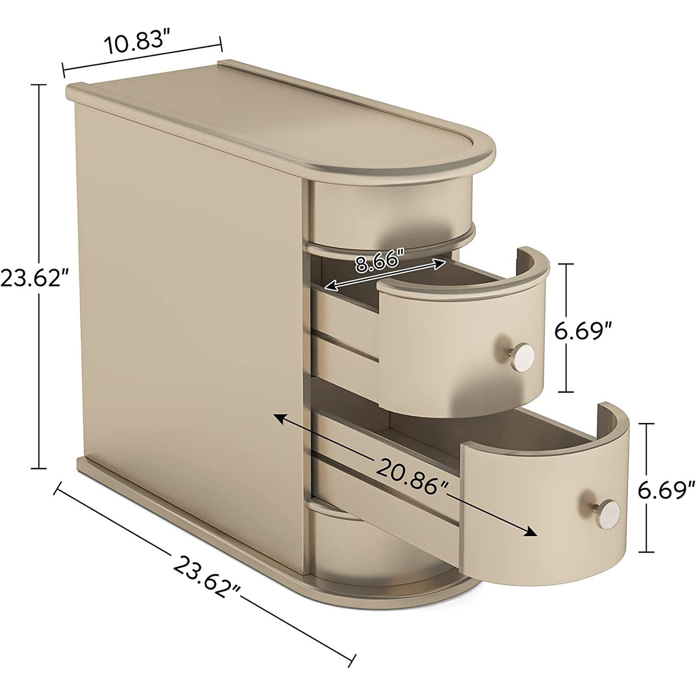 Table d'appoint en bois massif, table d'appoint étroite à deux tiroirs