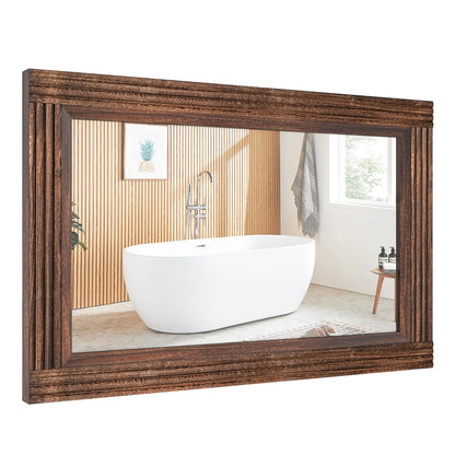 Miroir de salle de bain plat avec cadre en bois massif
