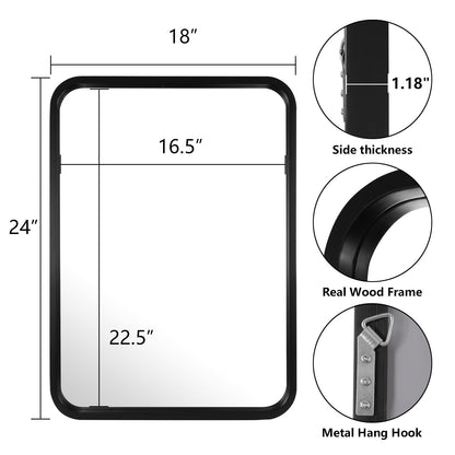 Miroir mural rectangulaire à coins arrondis de style ferme avec cadre en bois massif