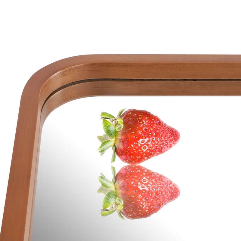 Miroir mural rectangulaire à coins arrondis de style ferme avec cadre en bois massif