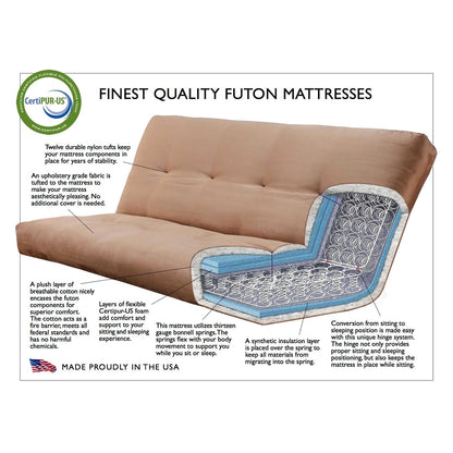 Matelas de remplacement pour futon Somette, en mousse haute densité et ressorts, taille standard uniquement (cadre non inclus)