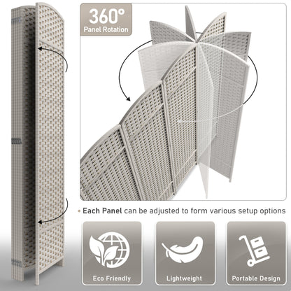 Paravent Sorbus à 6 panneaux, cloison de séparation haute et extra large, à double charnière, en maille tissée à la main, pliable - 1,83 m