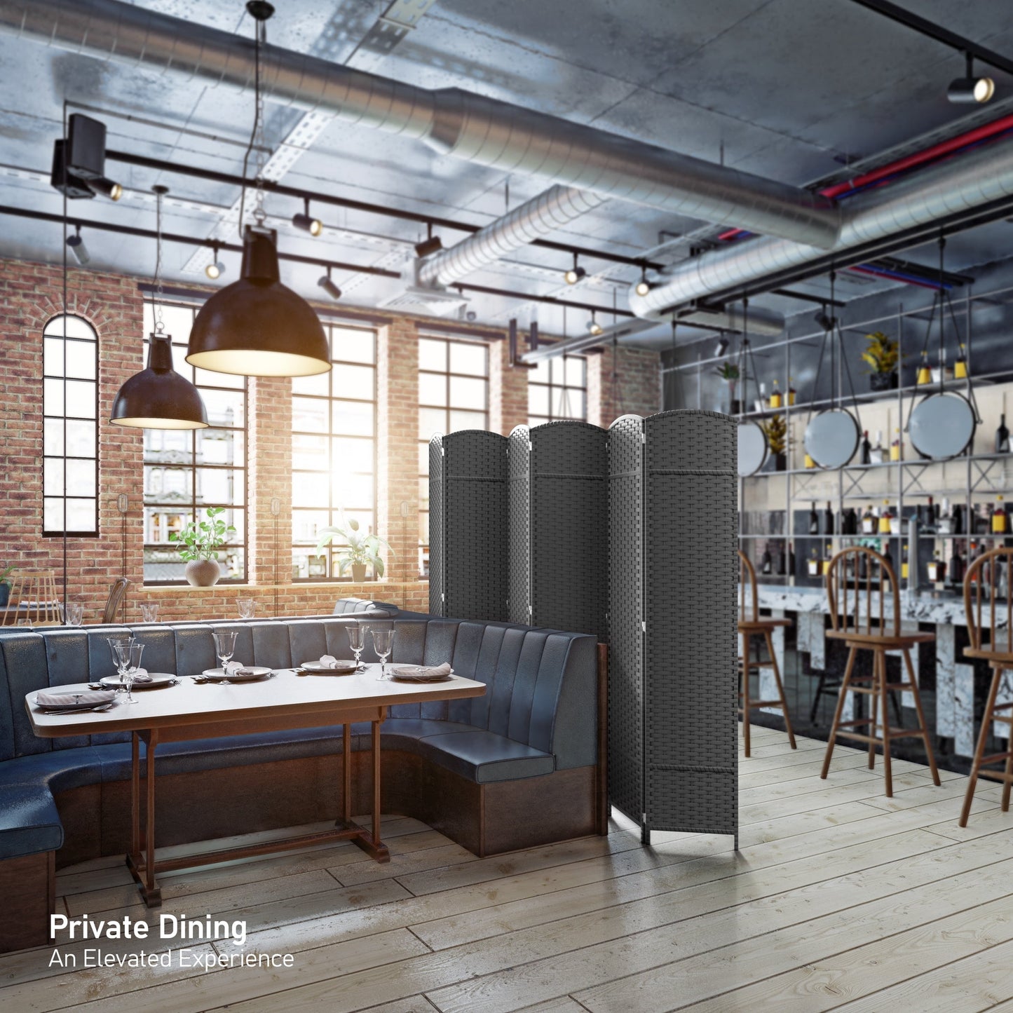 Paravent Sorbus à 6 panneaux, cloison de séparation haute et extra large, à double charnière, en maille tissée à la main, pliable - 1,83 m