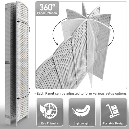 Paravent Sorbus à 6 panneaux, cloison de séparation haute et extra large, à double charnière, en maille tissée à la main, pliable - 1,83 m