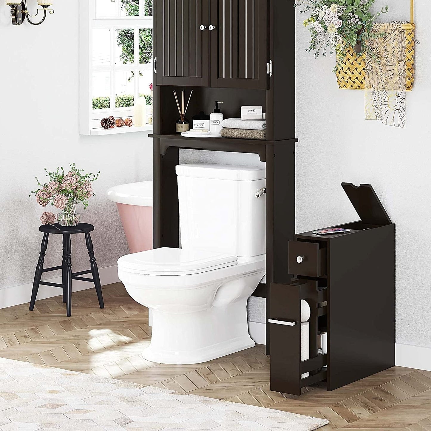 Meuble de rangement de salle de bain Spirich Home Slim, porte-papier toilette sur pied, tiroir coulissant pour meuble de salle de bain